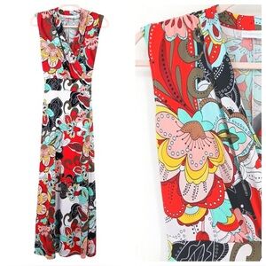 New York & Company Floral Maxi Dress XS Red Multicolor Stretch
